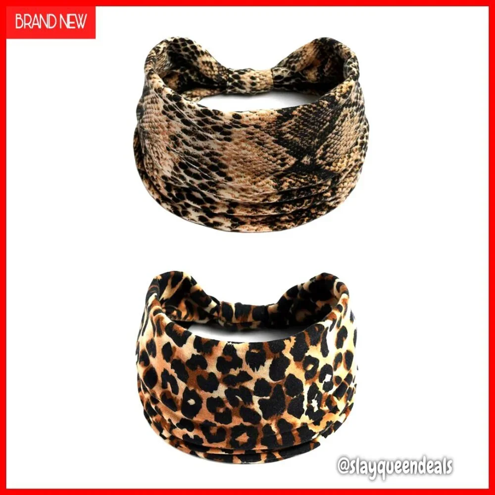 Wide Elastic Headband Pack of 2 for Yoga Workout Sweat Control